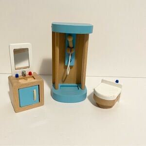Hape Wooden Dollhouse Furniture Family Bathroom Shower Toilet Sink Playset